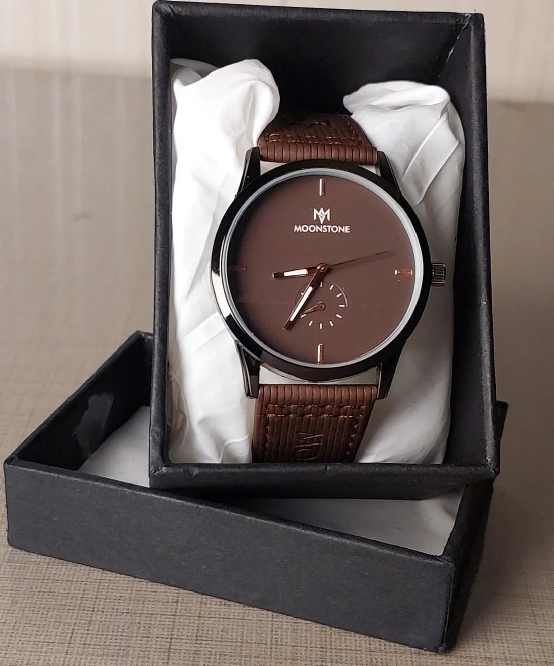 Moonstone Classic Analog Watch with Tan Leather Strap